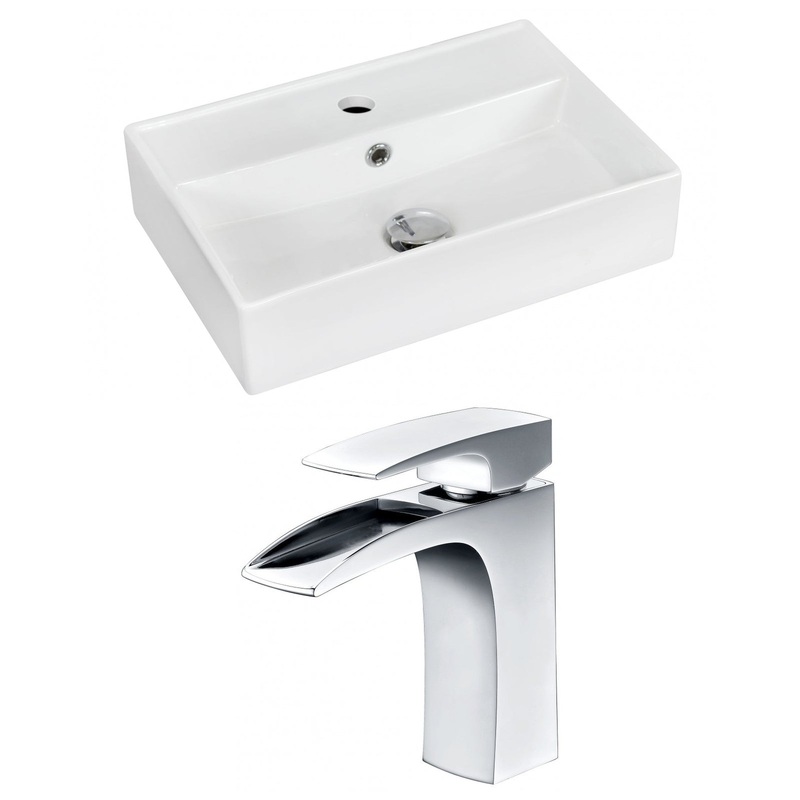 American Imaginations AI-15233 20" White Rectangular Ceramic Wall Mount Bathroom Vessel Sink Set