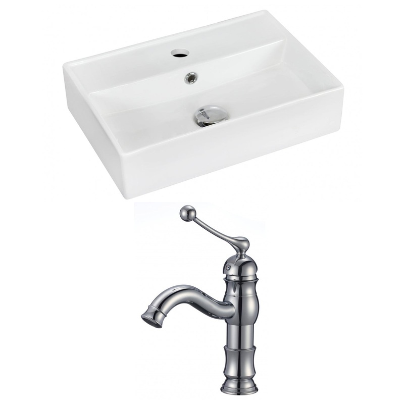 American Imaginations AI-15235 18" White Rectangular Ceramic Wall Mount Bathroom Vessel Sink Set