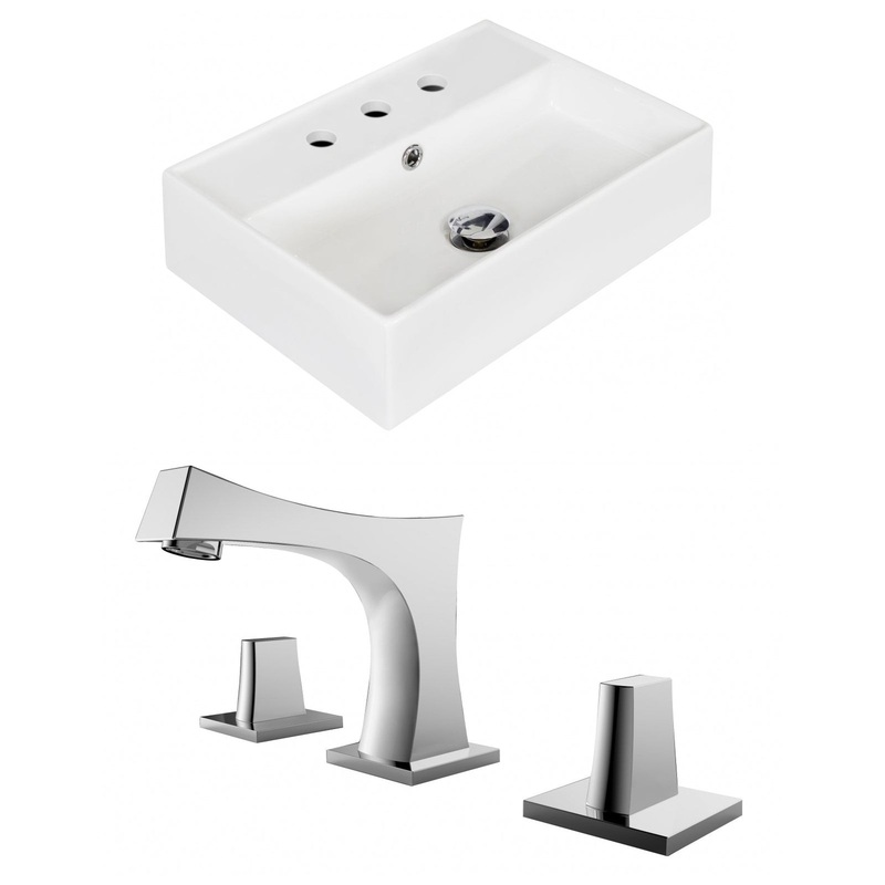 American Imaginations AI-15236 20" White Rectangular Ceramic Wall Mount Bathroom Vessel Sink Set