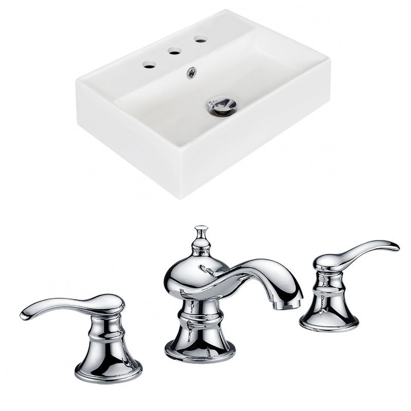 American Imaginations AI-15237 20" White Rectangular Ceramic Wall Mount Bathroom Vessel Sink Set