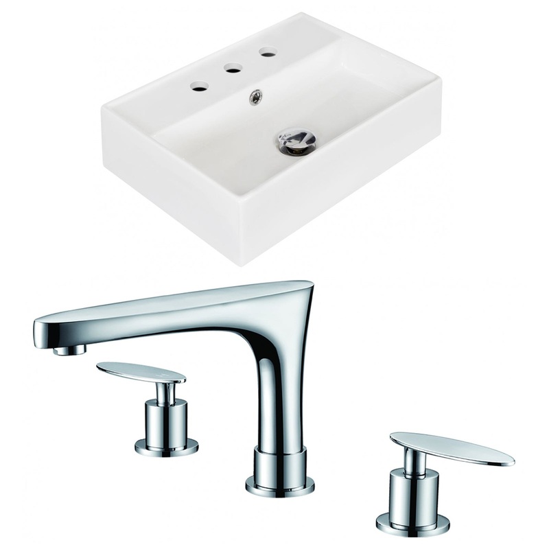 American Imaginations AI-15238 20" White Rectangular Ceramic Wall Mount Bathroom Vessel Sink Set