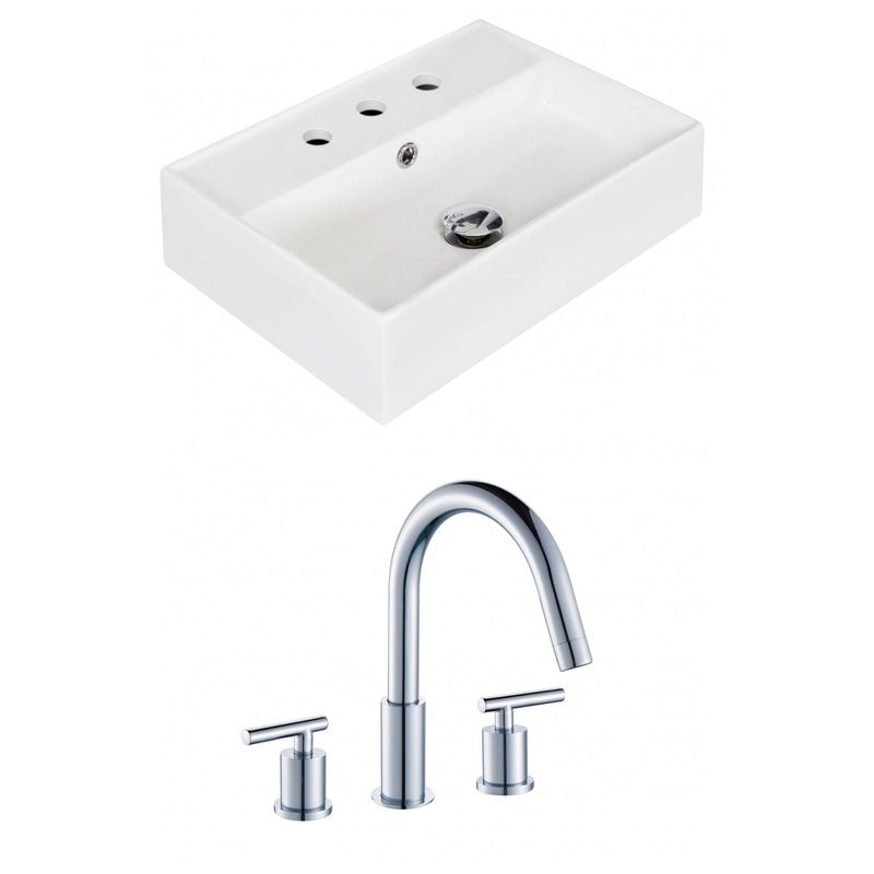 American Imaginations AI-15242 20" White Rectangular Ceramic Wall Mount Bathroom Vessel Sink Set