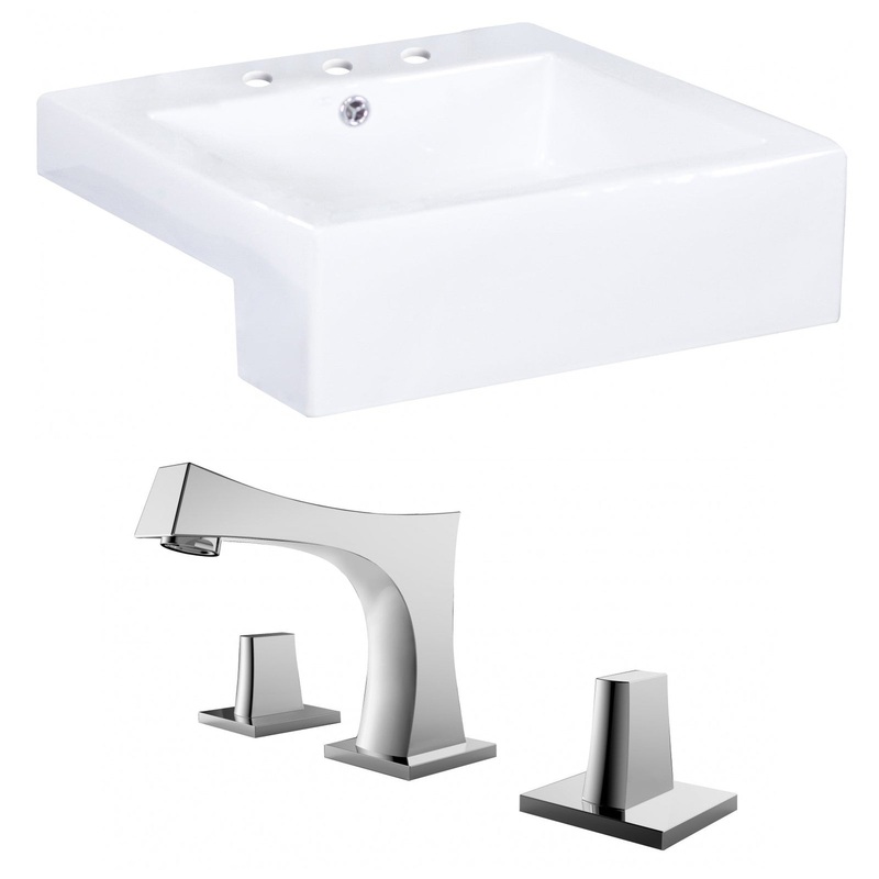 American Imaginations AI-15243 20" White Rectangular Ceramic Semi-Recessed Bathroom Vessel Sink Set