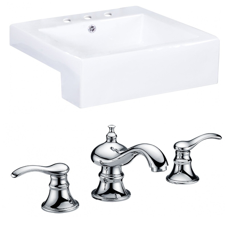American Imaginations AI-15244 20" White Rectangular Ceramic Semi-Recessed Bathroom Vessel Sink Set
