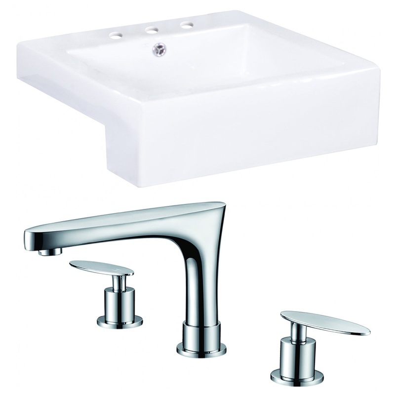 American Imaginations AI-15245 20" White Rectangular Ceramic Semi-Recessed Bathroom Vessel Sink Set