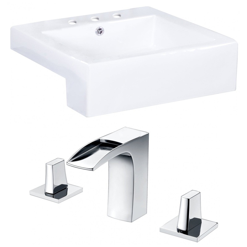 American Imaginations AI-15247 20" White Rectangular Ceramic Semi-Recessed Bathroom Vessel Sink Set