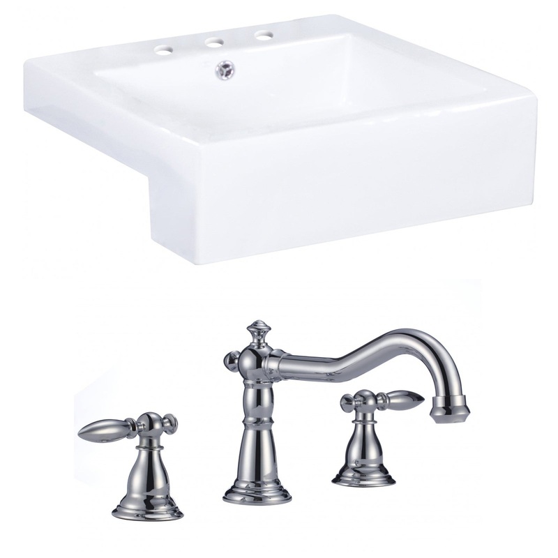 American Imaginations AI-15248 20" White Rectangular Ceramic Semi-Recessed Bathroom Vessel Sink Set