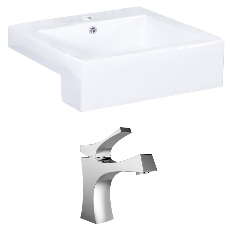 American Imaginations AI-15250 20" White Rectangular Ceramic Semi-Recessed Bathroom Vessel Sink Set