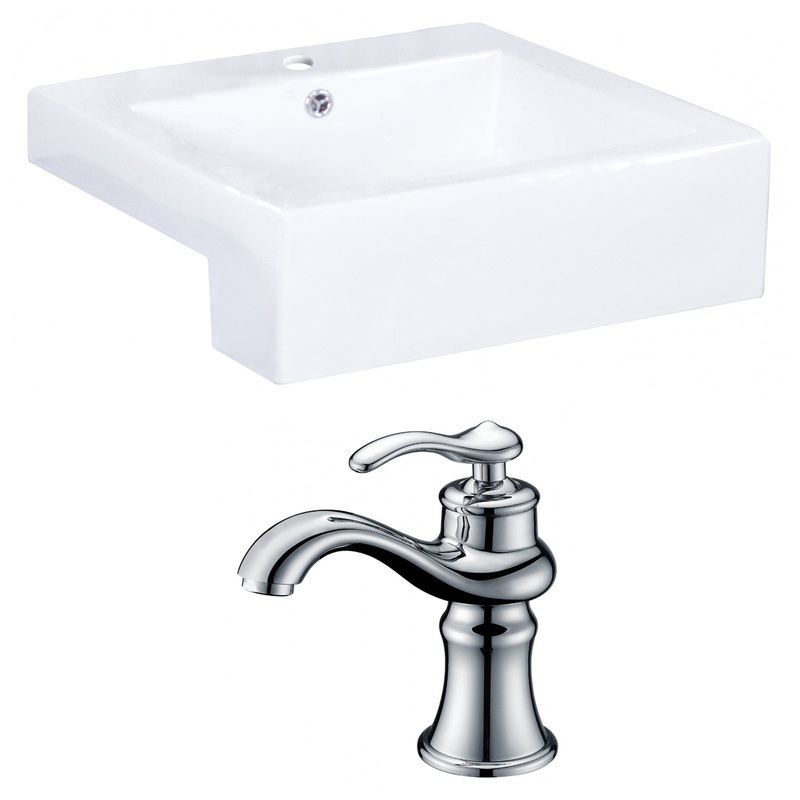 American Imaginations AI-15251 20" White Rectangular Ceramic Semi-Recessed Bathroom Vessel Sink Set