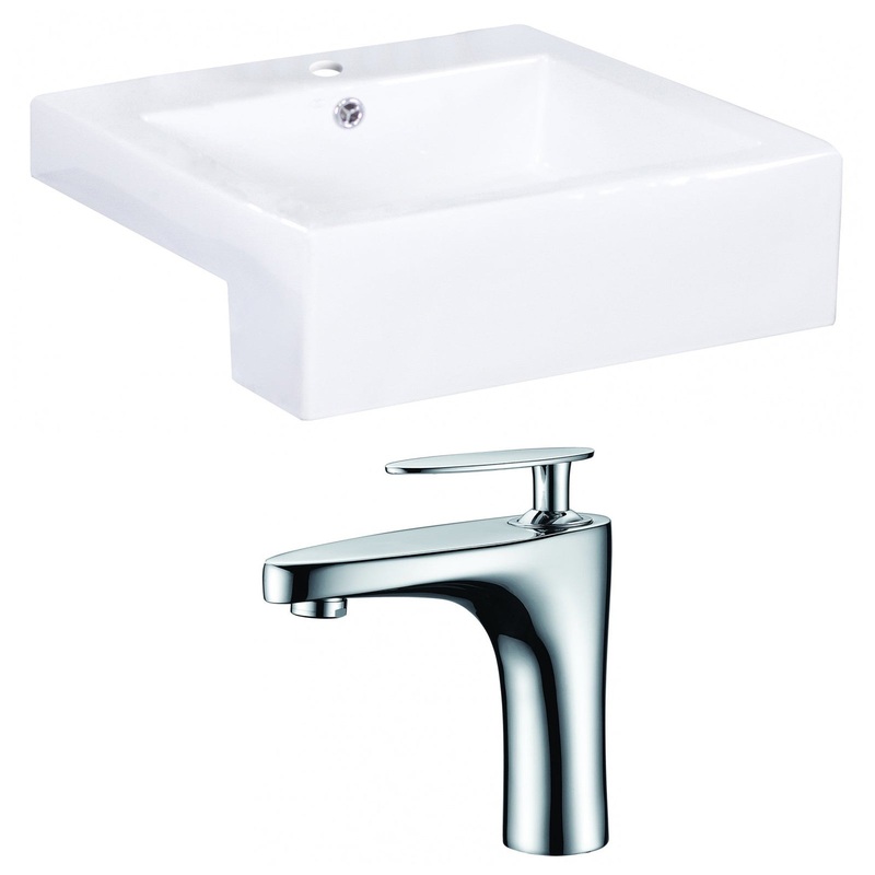 American Imaginations AI-15252 20" White Rectangular Ceramic Semi-Recessed Bathroom Vessel Sink Set