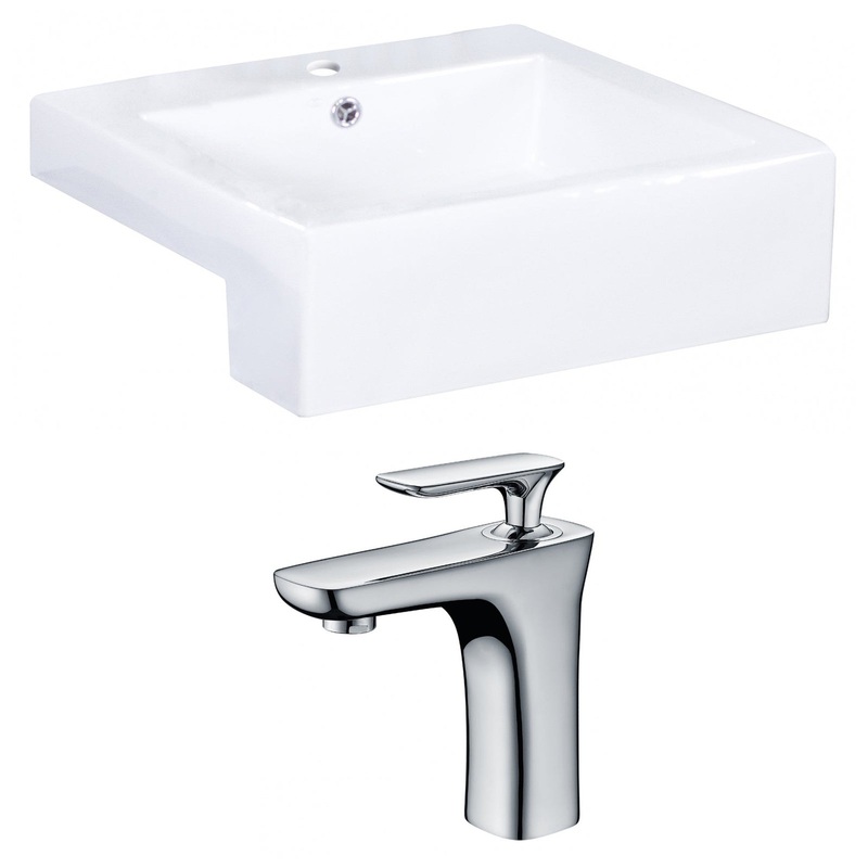 American Imaginations AI-15253 20" White Rectangular Ceramic Semi-Recessed Bathroom Vessel Sink Set