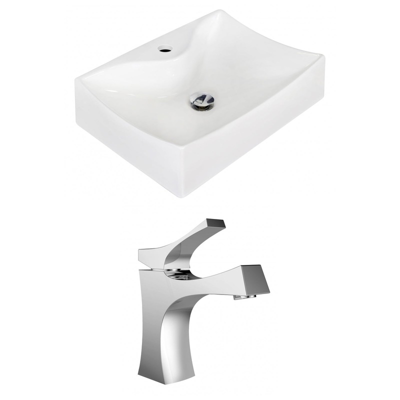 American Imaginations AI-15257 22" White Rectangular Ceramic Above Counter Bathroom Vessel Sink Set