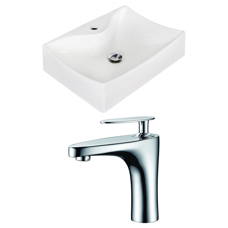 American Imaginations AI-15259 22" White Rectangular Ceramic Above Counter Bathroom Vessel Sink Set