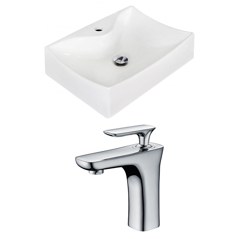 American Imaginations AI-15260 22" White Rectangular Ceramic Above Counter Bathroom Vessel Sink Set