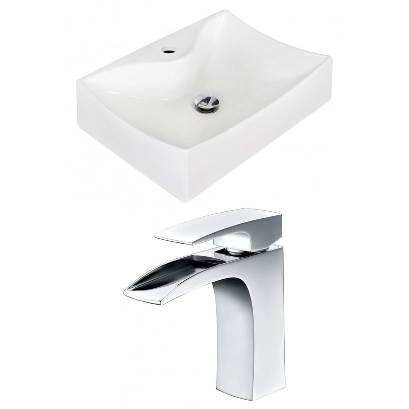 American Imaginations AI-15261 22" White Rectangular Ceramic Above Counter Bathroom Vessel Sink Set