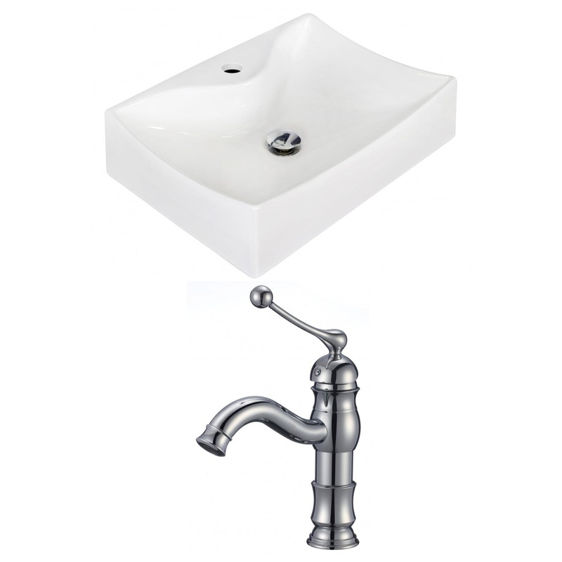 American Imaginations AI-15263 22" White Rectangular Ceramic Above Counter Bathroom Vessel Sink Set