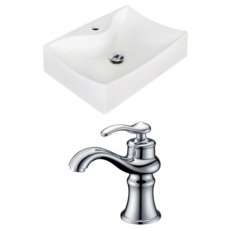 American Imaginations AI-15265 22" White Rectangular Ceramic Wall Mount Bathroom Vessel Sink Set