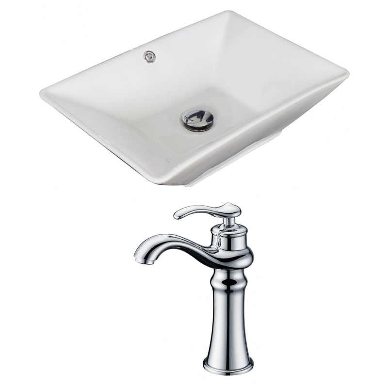 American Imaginations AI-15271 22" White Rectangular Ceramic Above Counter Bathroom Vessel Sink Set