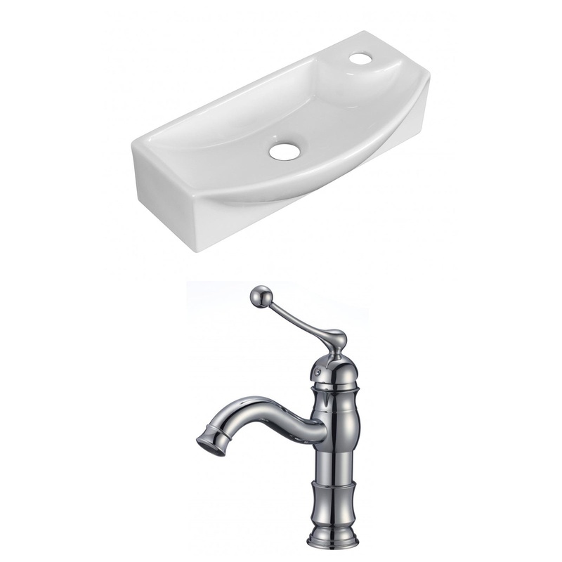American Imaginations AI-15350 18" White Rectangular Ceramic Above Counter Bathroom Vessel Sink Set