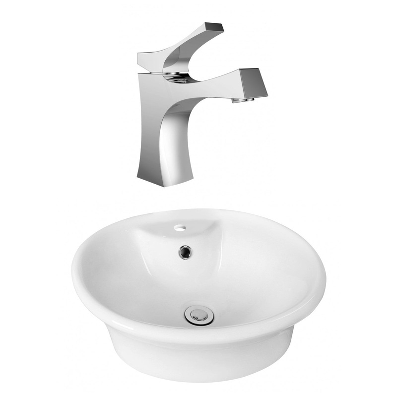 American Imaginations AI-15358 19" White Oval Ceramic Above Counter Bathroom Vessel Sink Set