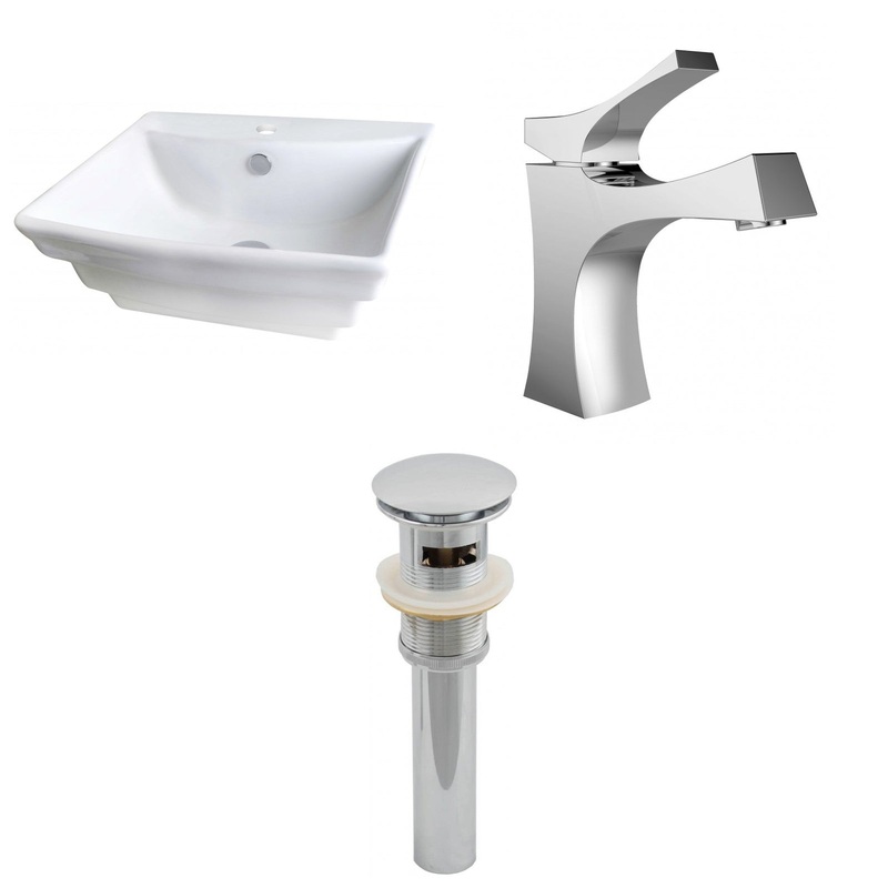 American Imaginations AI-15361 20" White Rectangular Ceramic Above Counter Bathroom Vessel Sink Set