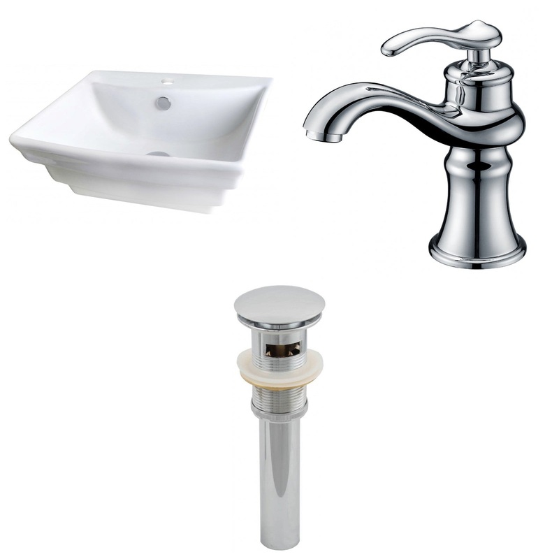 American Imaginations AI-15362 20" White Rectangular Ceramic Above Counter Bathroom Vessel Sink Set