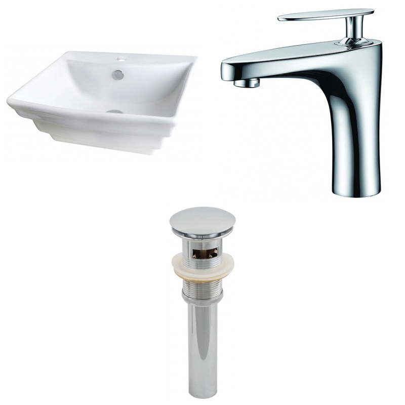 American Imaginations AI-15363 20" White Rectangular Ceramic Above Counter Bathroom Vessel Sink Set