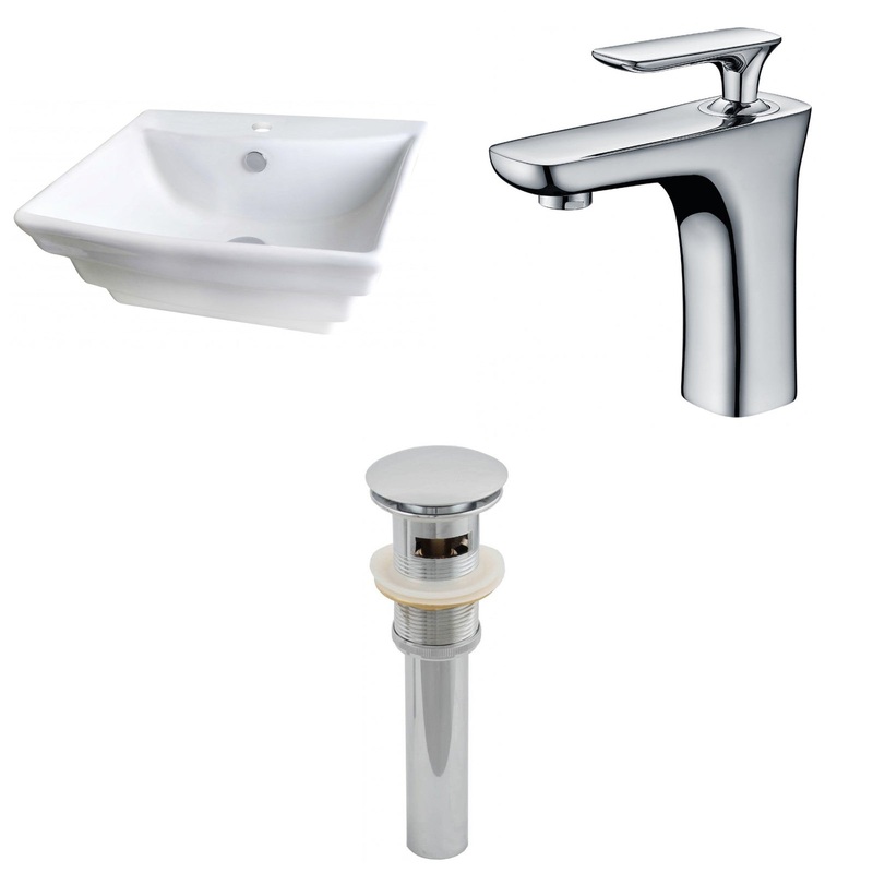American Imaginations AI-15364 20" White Rectangular Ceramic Above Counter Bathroom Vessel Sink Set