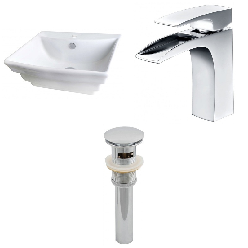 American Imaginations AI-15365 20" White Rectangular Ceramic Above Counter Bathroom Vessel Sink Set