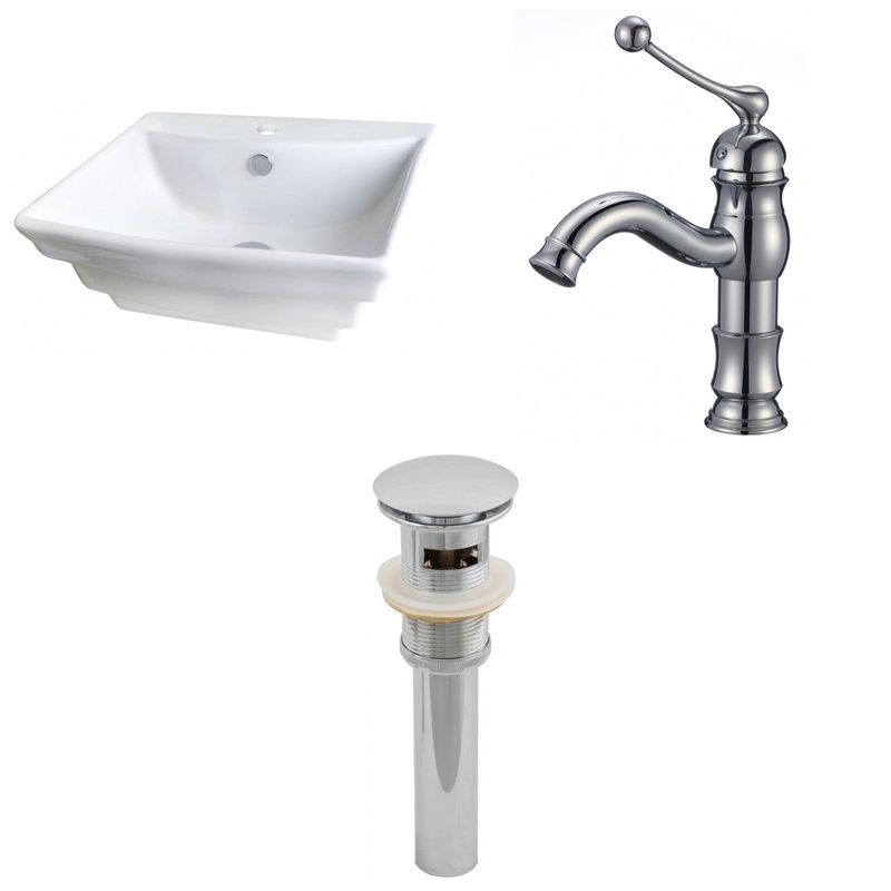 American Imaginations AI-15366 20" White Rectangular Ceramic Above Counter Bathroom Vessel Sink Set