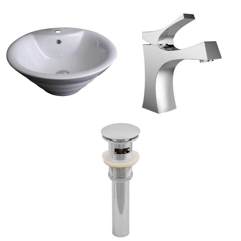 American Imaginations AI-15367 19" White Round Ceramic Above Counter Bathroom Vessel Sink Set