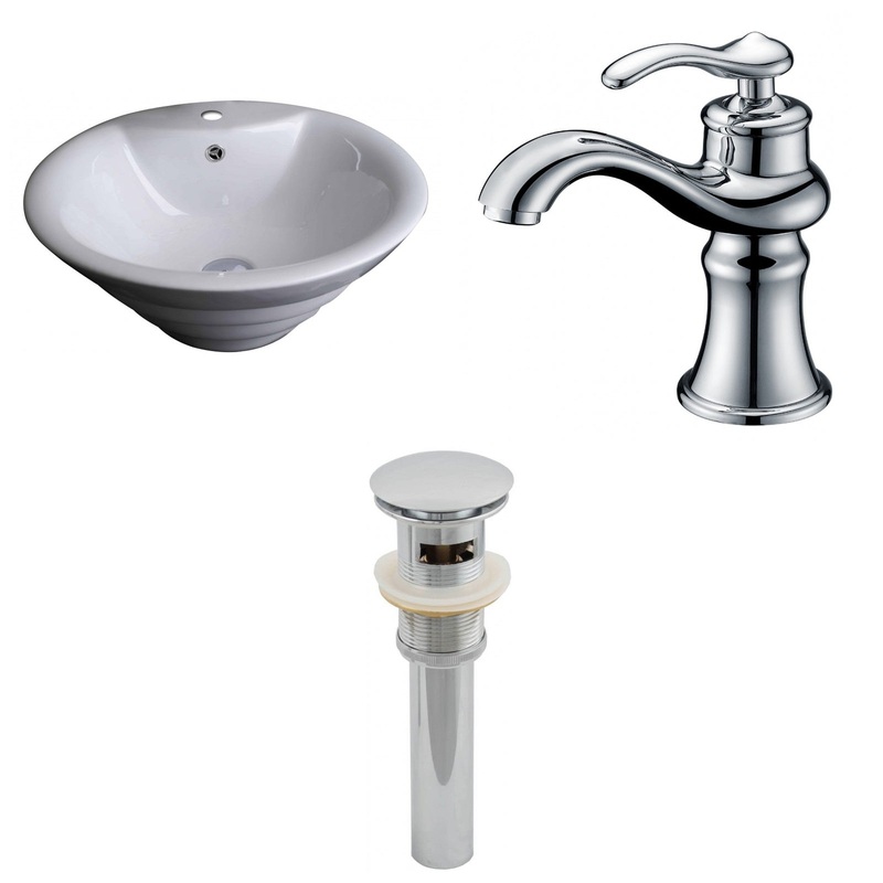 American Imaginations AI-15368 19" White Round Ceramic Above Counter Bathroom Vessel Sink Set
