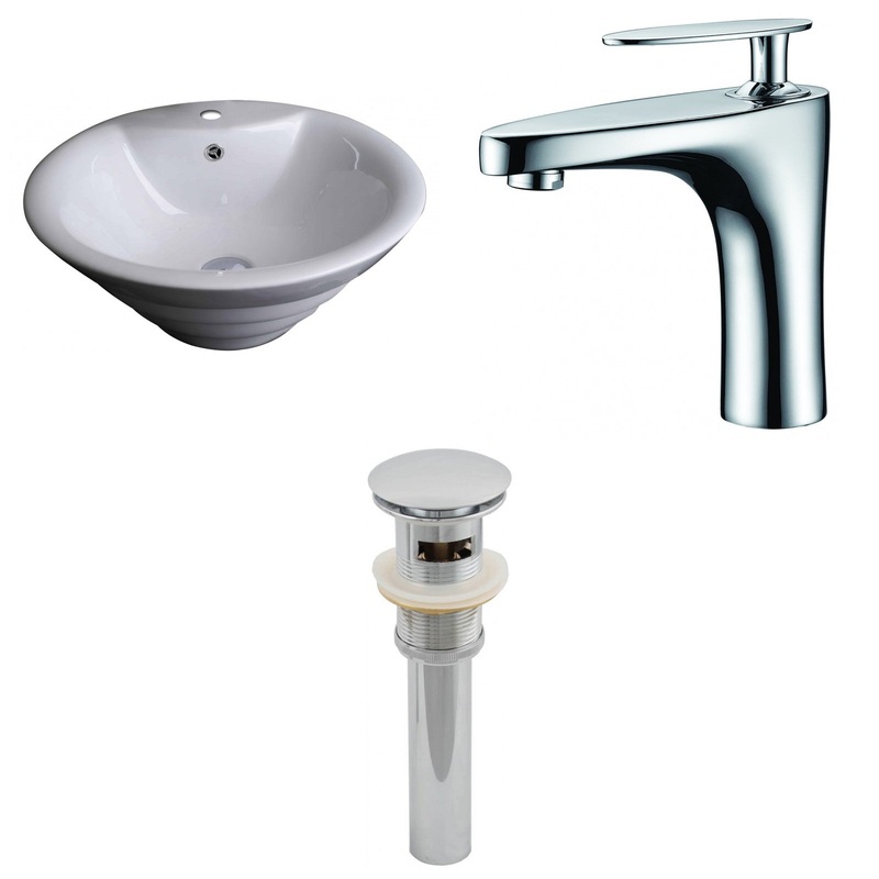 American Imaginations AI-15369 19" White Round Ceramic Above Counter Bathroom Vessel Sink Set