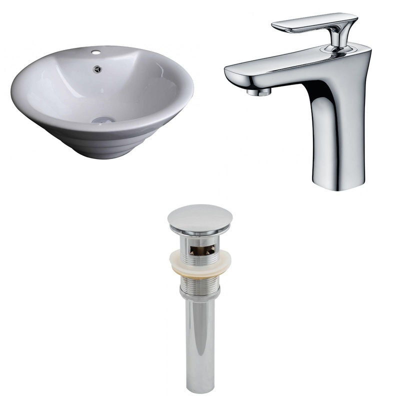American Imaginations AI-15370 19" White Round Ceramic Above Counter Bathroom Vessel Sink Set
