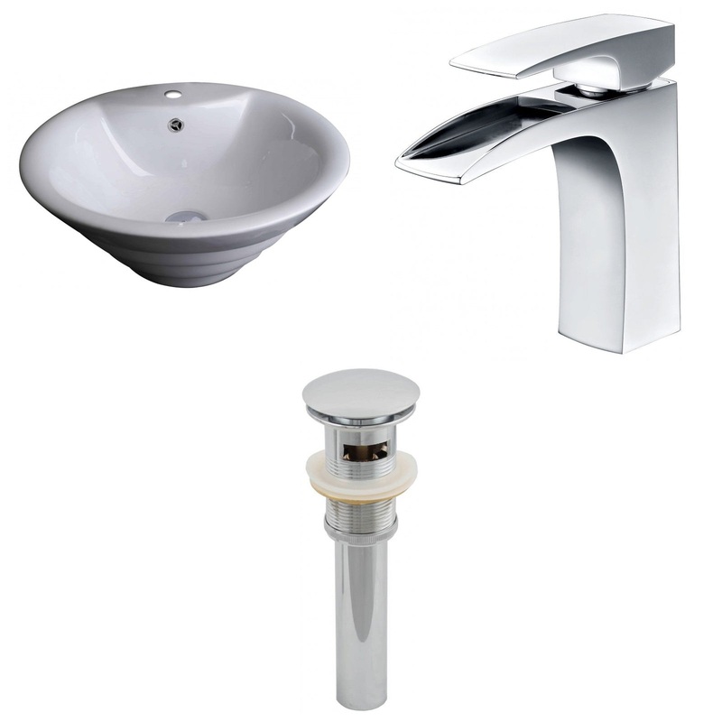 American Imaginations AI-15371 19" White Round Ceramic Above Counter Bathroom Vessel Sink Set