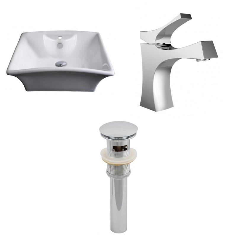 American Imaginations AI-15373 20" White Rectangular Ceramic Above Counter Bathroom Vessel Sink Set