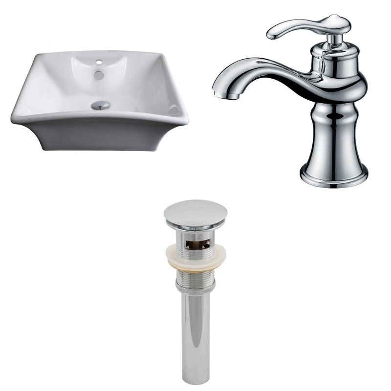 American Imaginations AI-15374 20" White Rectangular Ceramic Above Counter Bathroom Vessel Sink Set