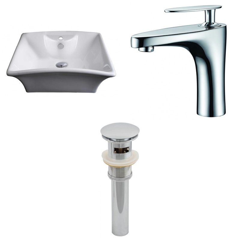 American Imaginations AI-15375 20" White Rectangular Ceramic Above Counter Bathroom Vessel Sink Set