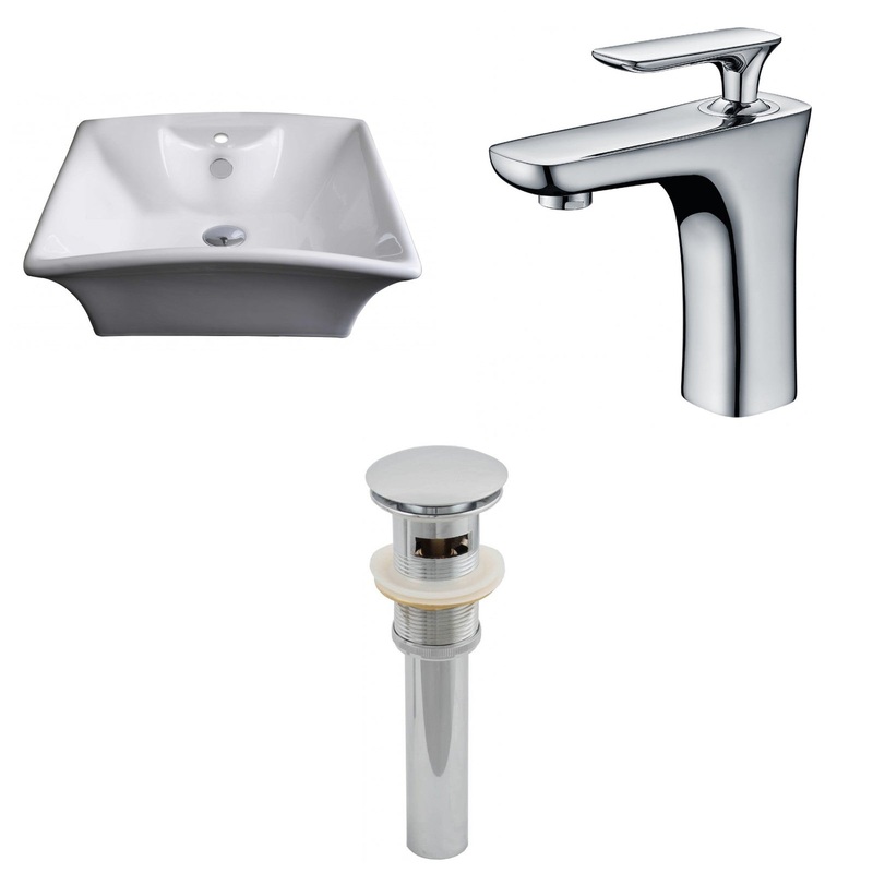 American Imaginations AI-15376 20" White Rectangular Ceramic Above Counter Bathroom Vessel Sink Set
