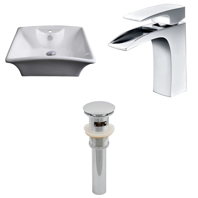 American Imaginations AI-15377 20" White Rectangular Ceramic Above Counter Bathroom Vessel Sink Set