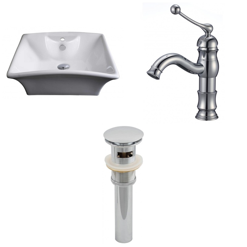 American Imaginations AI-15378 20" White Rectangular Ceramic Above Counter Bathroom Vessel Sink Set