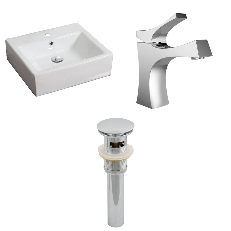 American Imaginations AI-15379 21" White Rectangular Ceramic Above Counter Bathroom Vessel Sink Set