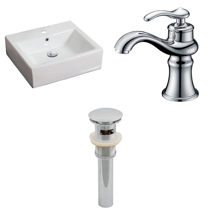 American Imaginations AI-15380 21" White Rectangular Ceramic Above Counter Bathroom Vessel Sink Set