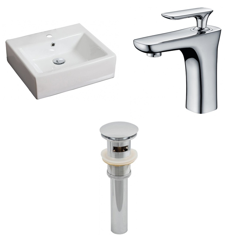 American Imaginations AI-15382 21" White Rectangular Ceramic Above Counter Bathroom Vessel Sink Set