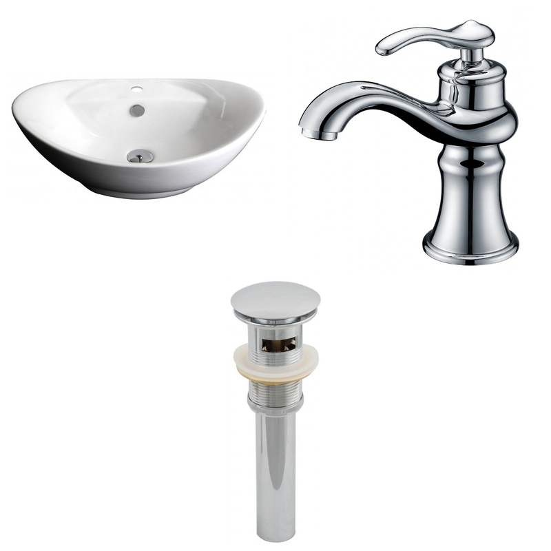 American Imaginations AI-15400 23" White Oval Ceramic Above Counter Bathroom Vessel Sink Set