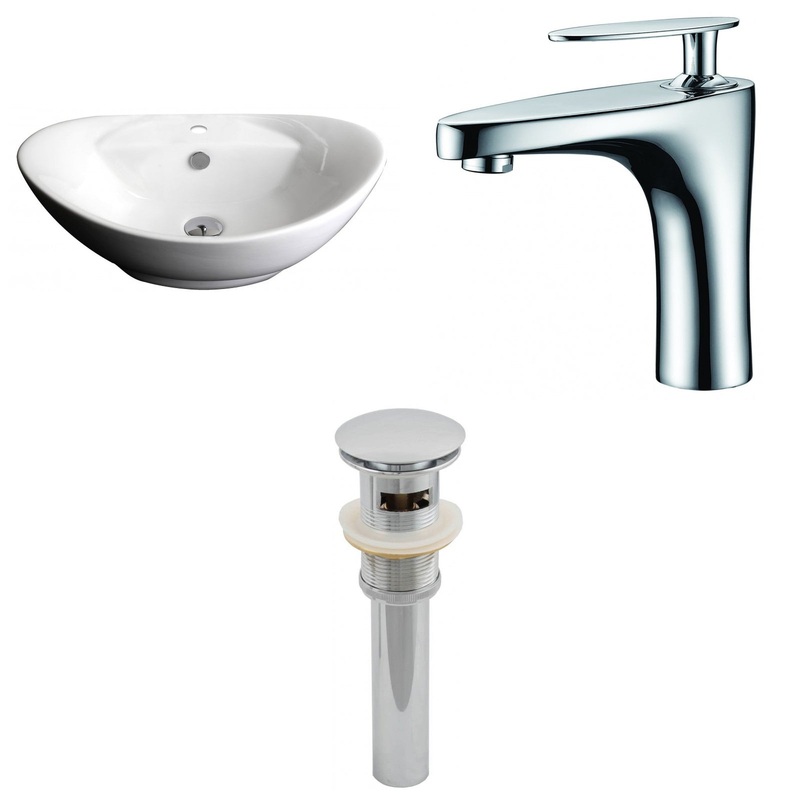 American Imaginations AI-15401 23" White Oval Ceramic Above Counter Bathroom Vessel Sink Set