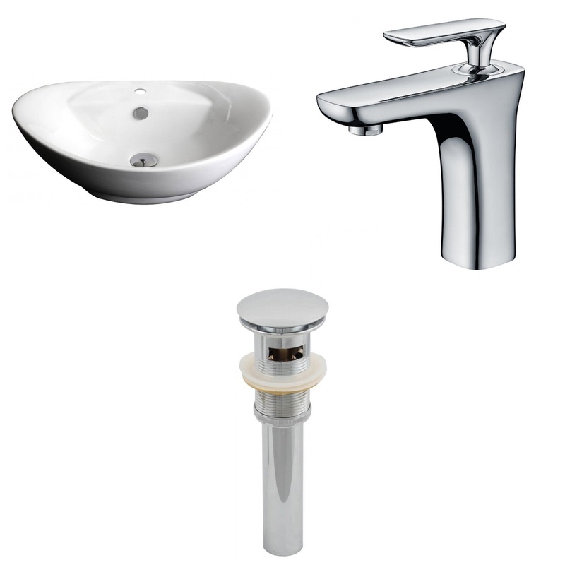 American Imaginations AI-15402 23" White Oval Ceramic Above Counter Bathroom Vessel Sink Set