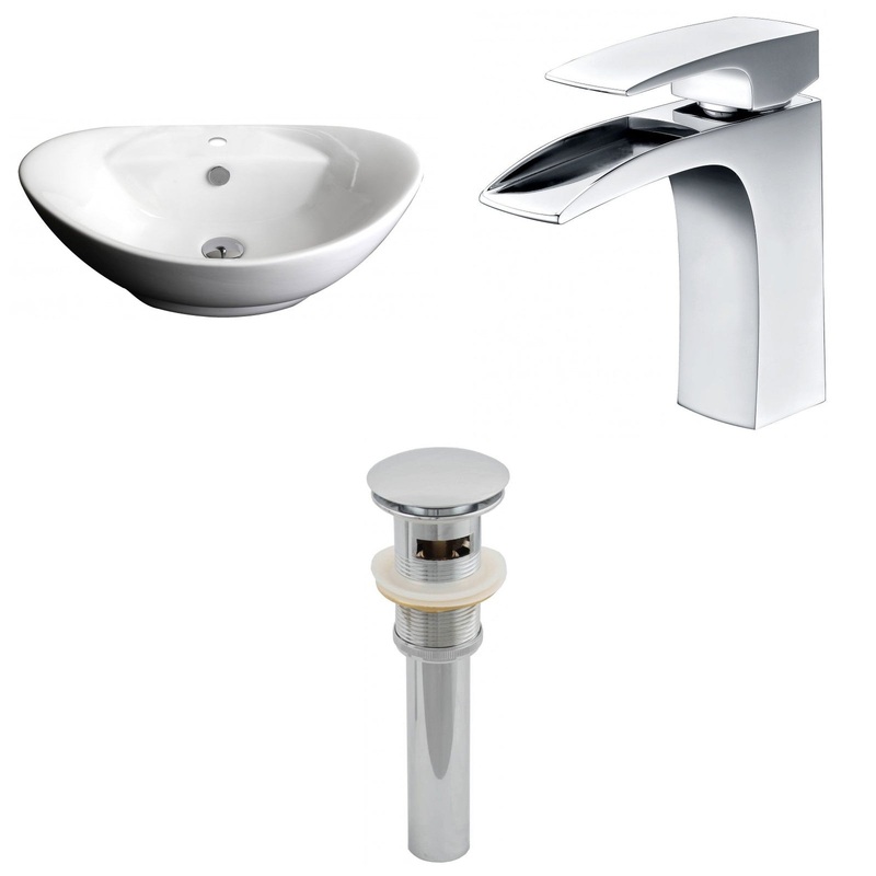 American Imaginations AI-15403 23" White Oval Ceramic Above Counter Bathroom Vessel Sink Set