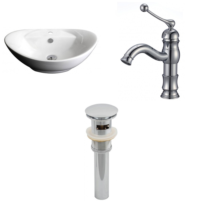 American Imaginations AI-15404 23" White Oval Ceramic Above Counter Bathroom Vessel Sink Set