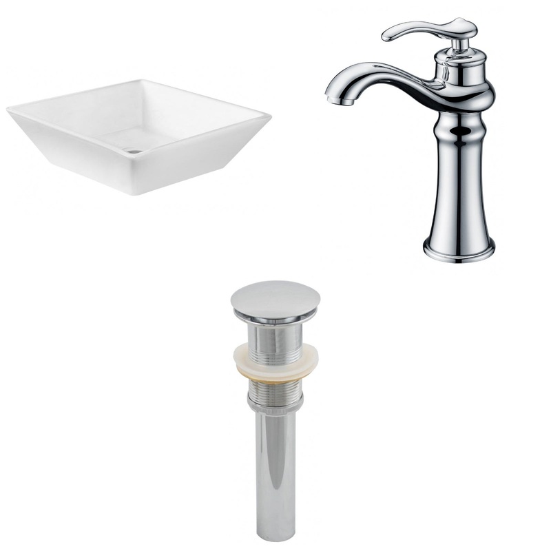 American Imaginations AI-15411 16" White Square Ceramic Above Counter Bathroom Vessel Sink Set